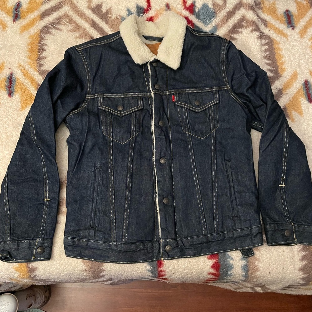 Mens Levi’s Denim Sherpa Jacket Classic Wash Size Medium